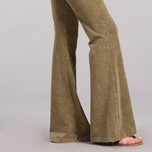 Chatoyant Mineral Wash Bell Bottoms Pale Olive Medium